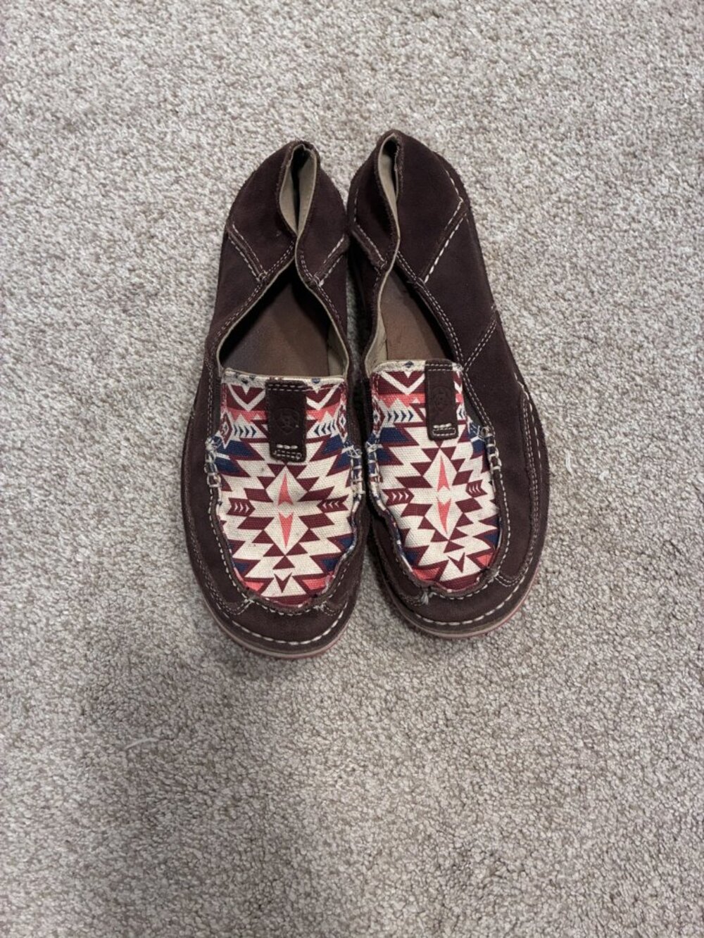 Ariat Cruiser Slip-On Shoes 9.5 Brown Suede Aztec Print
